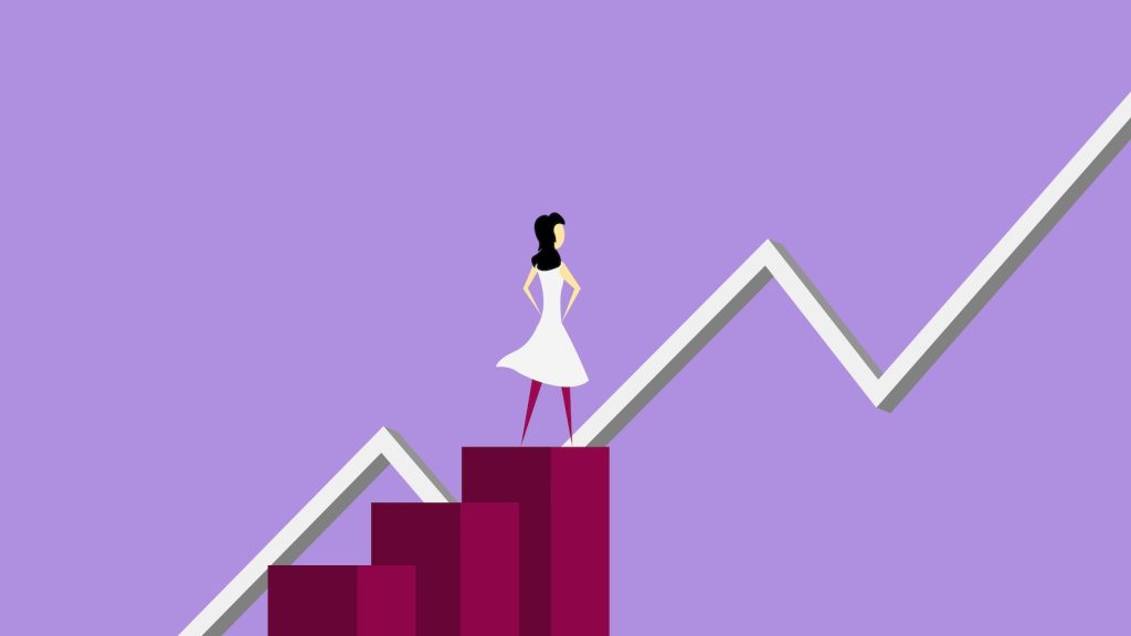 Illustration d'une femme analysant un graphique financier